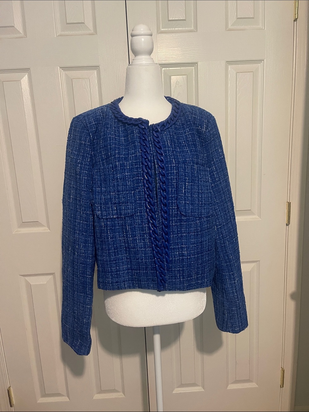 Cobalt Blue Tweed Cropped Blazer